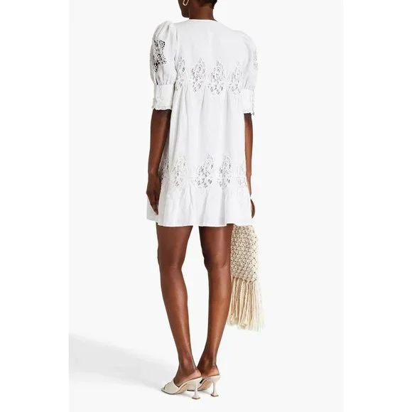 BYTIMO Guipure lace-trimmed linen and cotton-blend mini dress Size S